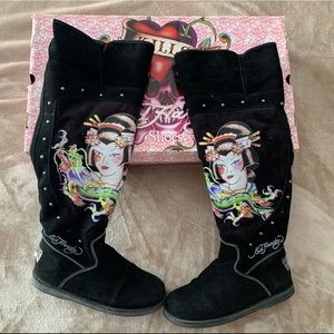 Beautiful Black Suede Ed Hardy Winter boots.